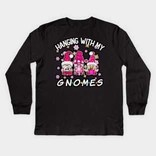 Funny Christmas Gnome Hanging With My Gnomies Family Pajamas Kids Long Sleeve T-Shirt